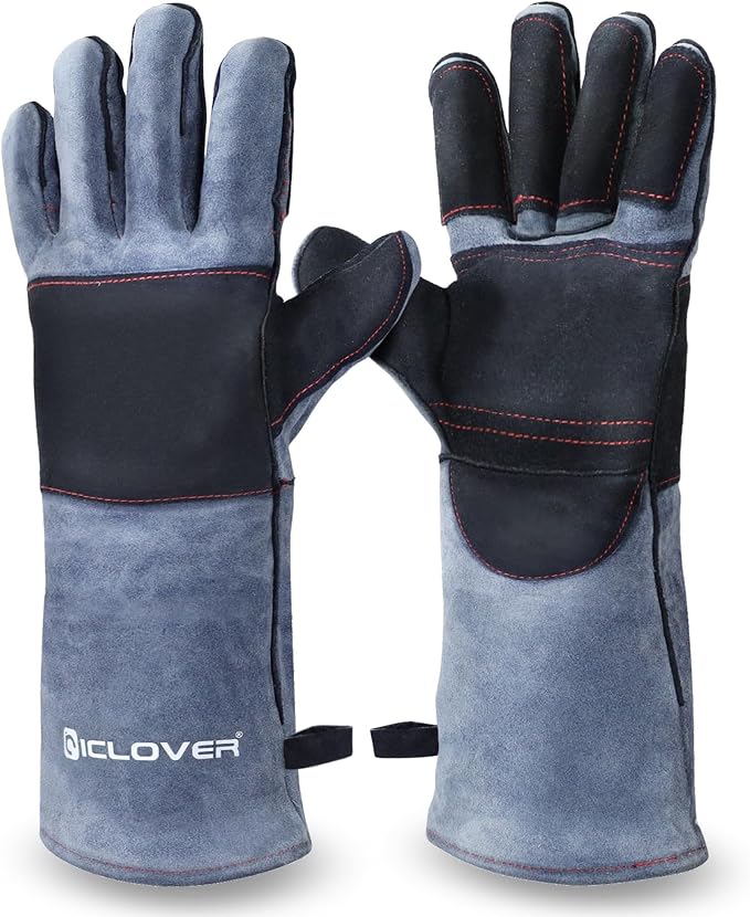 IC ICLOVER Animal Handling Gloves, Snake Bite Proof Gloves, Double Leather | Cat, Dog Training, Bird, Falconry, Snake Reptile Handling, Animal Control, Reinforced Palm Padded, Anti Bite Scratch Gloves