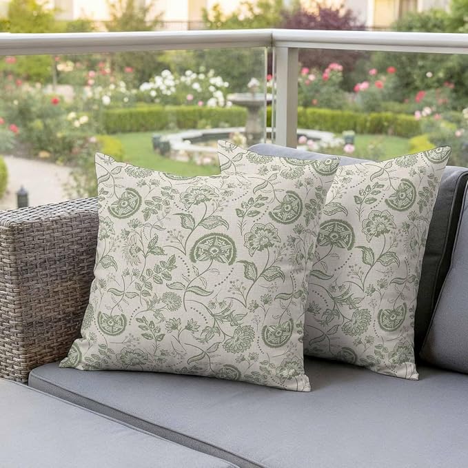 Outdoor Pillow Covers 26x26 Set of 2, Retro Spring Floral Waterproof Patio Throw Pillow Covers for Couch Sofa Chair, Summer Botanical Farmhouse Vintage Decorative Pillowcases for Throw Pillows