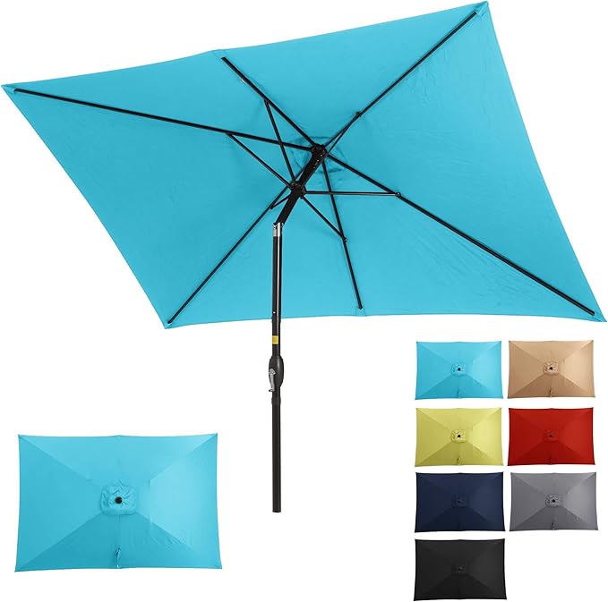 Kiss the Water 6.5' x 10' Patio Umbrella, Rectangular Outdoor Umbrella, Metal Pole Pool Umbrella with Crank and Push Button Tilt, Large Patio Umbrella with Polyester Canopy