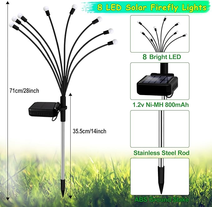 Kohlrabi Solar Garden Lights Outdoor, 4 Pack 32 LED Solar Firefly Lights Waterproof, Sway by Wind, Swaying Light for Yard Patio Backyard Garden Planter Flower Bed Pathway Outdoor Decoration