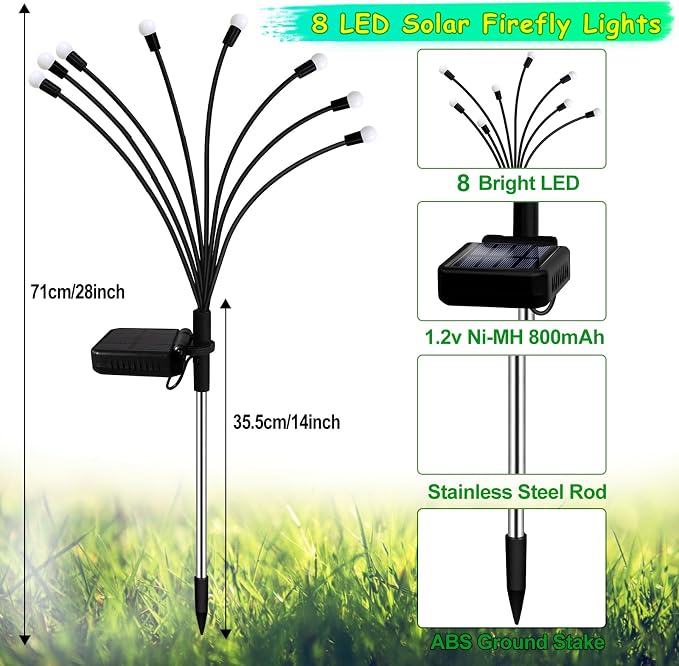 Kohlrabi Solar Garden Lights Outdoor, 6 Pack 48 LED Solar Purple Firefly Lights Waterproof, Sway by Wind, Halloween Swaying Light for Yard Patio Backyard Garden Planter Flower Bed Pathway Decoration