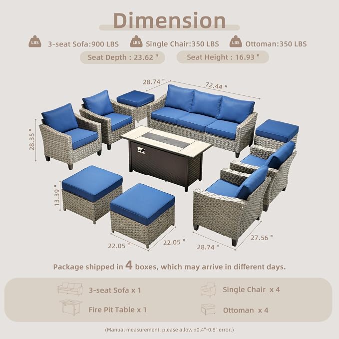CAODOC Wicker Patio Furniture Set,8 Pieces Modern Outdoor Conversation Set Sectional Sofa with Cushion and Ottomans for Garden, Poolside, Backyard