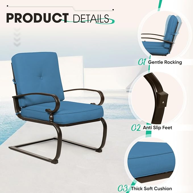 Incbruce Patio Conversation Sets - Outdoor Metal Furniture Set (Peacock Blue, Wrought Iron, 4Pcs Including Glider, Bistro Table, 2 Spring Lounge Chairs)