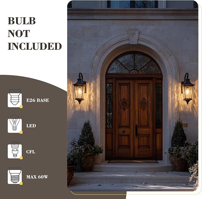 Emliviar Dusk to Dawn Outdoor Porch Light, 21.1" Exterior Wall Mount Lamp for Doorway, Patio Wall Lantern with Water Ripple Glass, Oil Rubbed Bronze Finish, XE292B-M-PC ORB SW