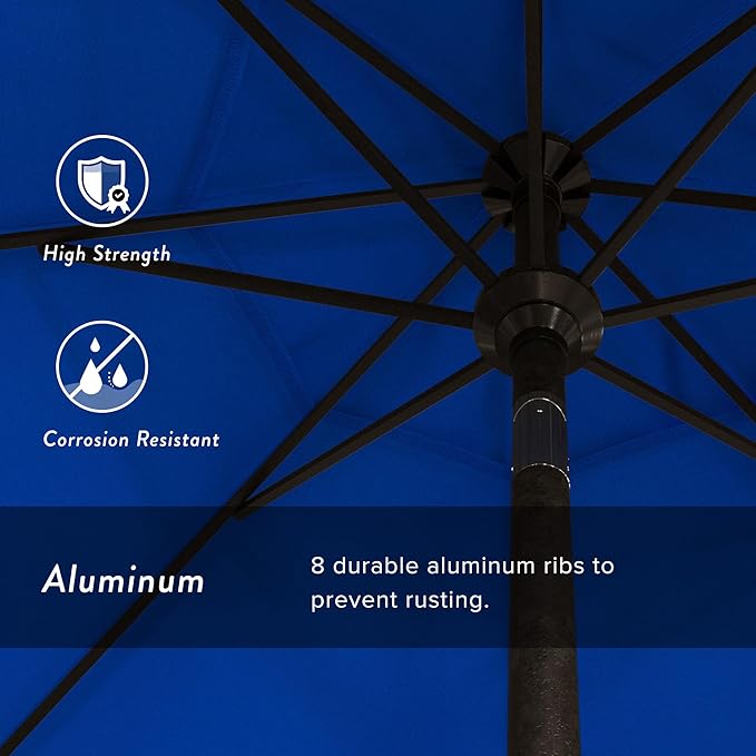 California Umbrella 9' Round Aluminum Market Umbrella, Crank Lift, Auto Tilt, Bronze Pole, Sunbrella Spectrum Cilantro