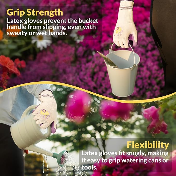 Velway 2 Pairs Gardening Gloves for Women - Breathable Rubber Coated Garden Work Gloves - Outdoor Protective Yard Gloves with Grip Gardening Gifts - Red & Purple Medium