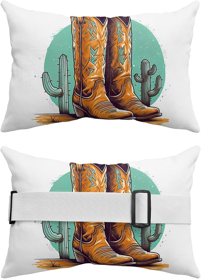 Outdoor Pillows Covers with Inserts Vintage Brown Cowboy Shoes with Cactus Waterproof Recliner Pillow with Adjustable Strap Throw Pillows for Patio Furniture Pool Lounge Chair, 11x16 inch, 1PCS