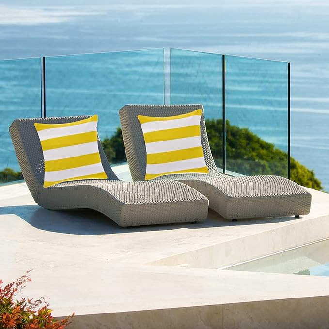 tiggell 4 Pack Waterproof Pillow Covers Outdoor Throw Pillowcases Decorative Garden Cushion Case for Home Garden Patio Couch Balcony Striped (18 * 18 inch, Yellow & White)