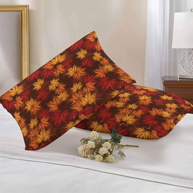 Brown Thanksgiving Outdoor Waterproof Pillow Covers, Fall Maple Leaves Farmhouse Vintage Decorative Rectangle Throw Pillowcase Sofa Cushion Sham for Patio/Couch/Chair, 20"x12" 2 Pack