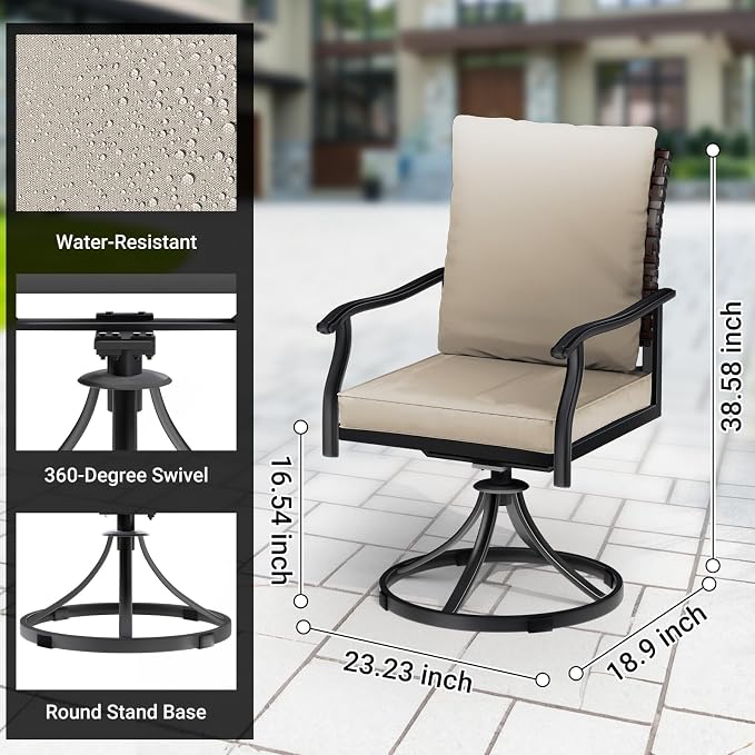 LEVELEVE 5 Piece Outdoor Patio Dining Set with 4 Swivel Dining Chairs & 1 Large Round Dining Table,Bistro Furniture Set for Lawn, Garden, Deck, Backyard and Porch