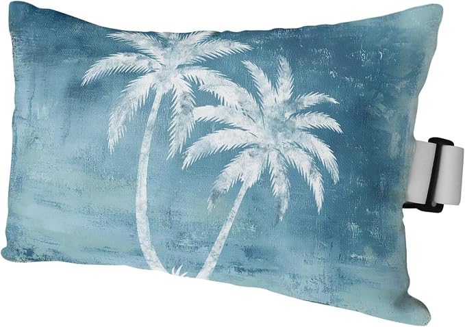 Palm Trees Tropical Outdoor Pillows for Chaise Lounge Chair Waterproof Lumbar Pillows with Insert&Adjustable Strap Beach Headrest Pillow Shabby Sky Blue Summer Coastal Recliner Pool Pillow 11"x16"