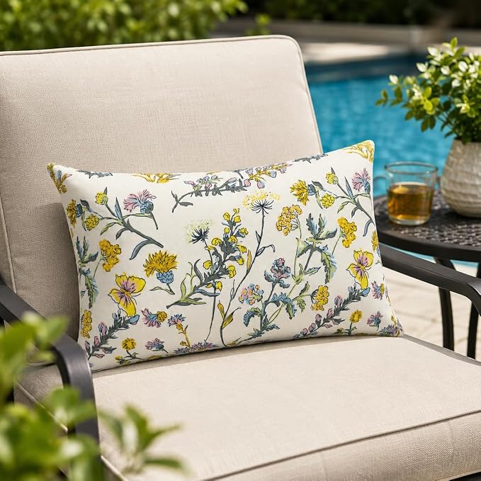 Outdoor Lumbar Pillows 12"x20" Waterproof Patio Pillows with Inserts | Set of 2 Fade Resistant Outdoor Waterproof Lumbar Pillow Decorative Garden Lumbar Cushions for Home Patio Terrace Sofa