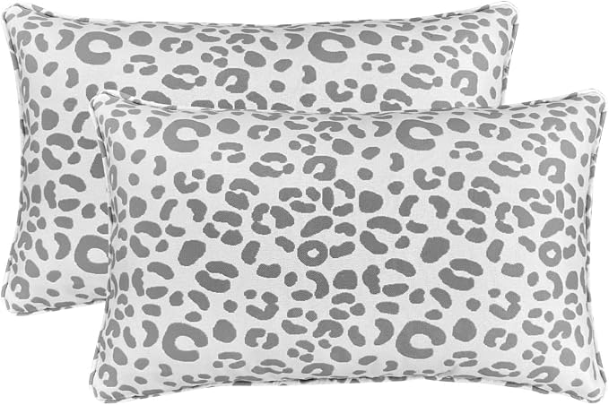 Pack of 2 Outdoor Waterproof Decorative Lumbar Pillows Covers for Patio Furniture, 20x12 Inch Fade Resistant Patio Garden Lumbar Cushion Covers for Couch Bed Sofa, Leopard Grain Grey