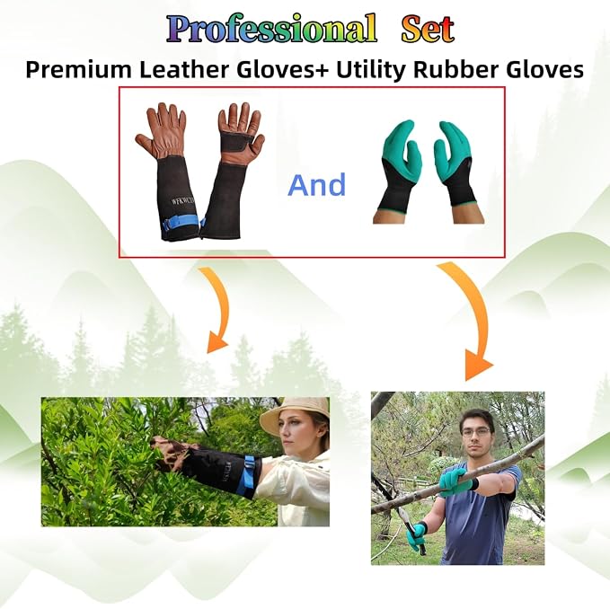 Cow Leather Gardening Gloves, Adjustable&Thorn Proof,Cactus Handling,Rose Pruning,Gardening Gifts For Women/Men