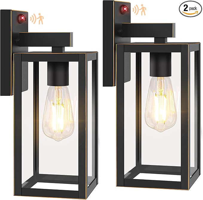 2-Pack 13” Upgraded Motion Sensor Outdoor Wall Lights, Bronze | Auto ON/OFF, 3 Lighting Modes, Waterproof, Rust-Resistant, Durable Metal & Clear Glass, Standard E26 Sockets, Easy to Install