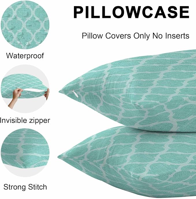 Turquoise Moroccan Outdoor Pillow Covers 24x24 Inch Throw Pillow Covers Set of 2 Waterproof Decorative Pillow Cases Morocco Boho Ethnic Abstract Geometric Cushion Covers for Patio Furniture Garden
