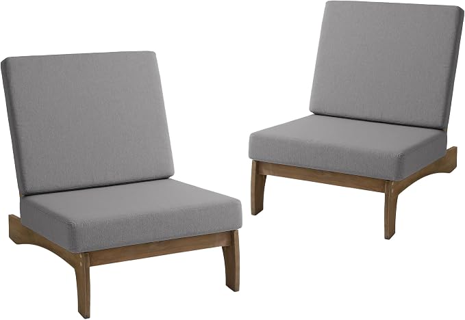 Pia Ricoo Patio Chairs Set of 2, Heavy Duty Wood Patio Furniture Set with Thick Cushions, Bistro Set All-Weather Outdoor Chairs for Balcony, Deck, Poolside, Porch - Gray