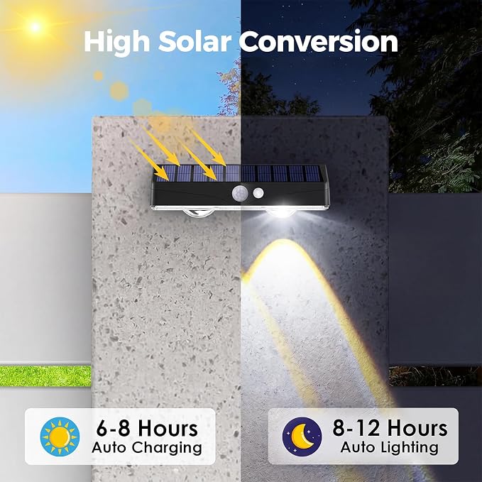 kolpop Solar Fence Lights Outdoor with Motion Sensor,Fence Lights Solar Powered,IP65 Waterproof,3 Modes LED Solar Lights for Patio,Backyard,Railing,Wall,Nighttime,Party,Pool,8 Pack,Cool White