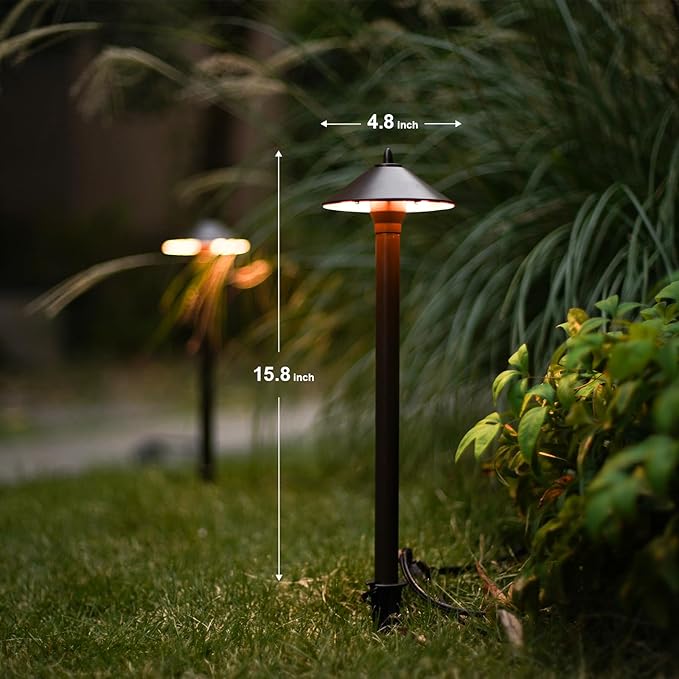 GOODSMANN Landscape Lighting Low Voltage Outdoor Path Lights Halogen Pathway Light Wired 10W 25 Lumen 2700K Warm White Metal 12V AC Bronze Electric Sidewalk Walkway Light with Cable Connector