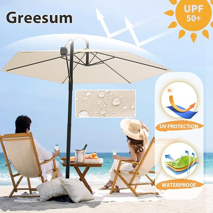 Greesum Patio Umbrella, Outdoor Table Umbrella with Push Button Tilt, Crank and 8 Sturdy Ribs