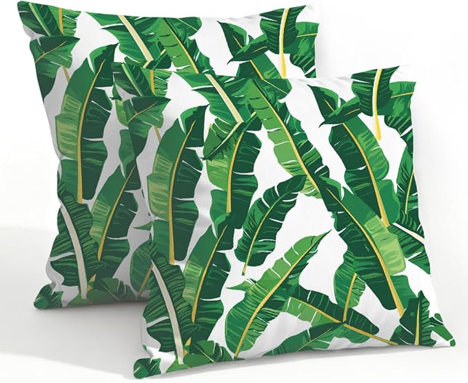 22x22 Inch Outdoor Pillow Covers Set of 2 Waterproof Throw Pillow Covers Decorative Couch Cushion Covers Banana Leaves Square Pillowcases Protectors for Patio Garden Sofa