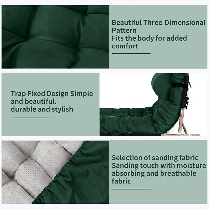 Tudomro Outdoor Chaise Lounge Cushion 66x21x4'' Waterproof & Fade-Resistant Patio Pool Chaise Lounge Cushion Headrest Pillow Tie Replacement Rocking High Back Chair(Hunter Green,Set of 2)