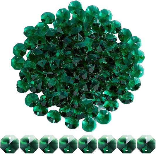 1 Box 120Pcs 14mm Glass Octagon Beads 2 Hole Crystal Prism Beads Sun Catcher Dark Cyan Chandelier Replacement Connector Faceted Spacers for Suncatchers DIY Lamp Hanging Pendants Jewellery