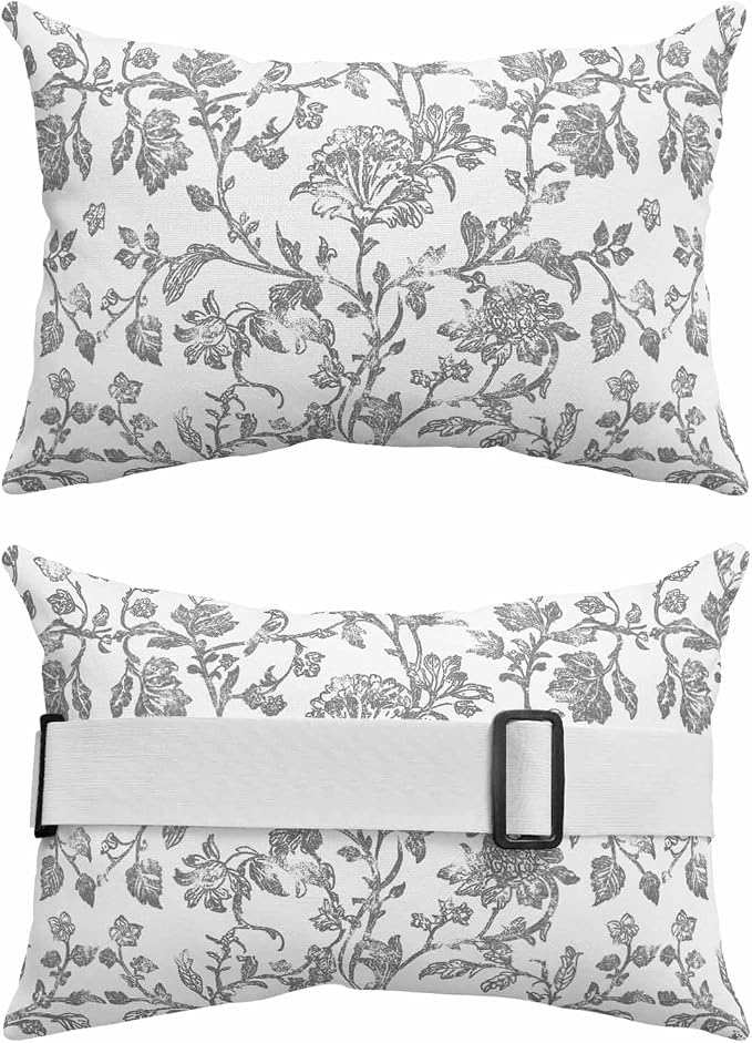 Pack of 2 Outdoor Lumbar Pillow Covers 11x16 Inch, Grey Flower Waterproof Throw Pillow Covers Set, Vintage Farmhouse Boho Leaf Spring Plant Indoor&Outdoor Cushion Cases for Patio Porch Beach