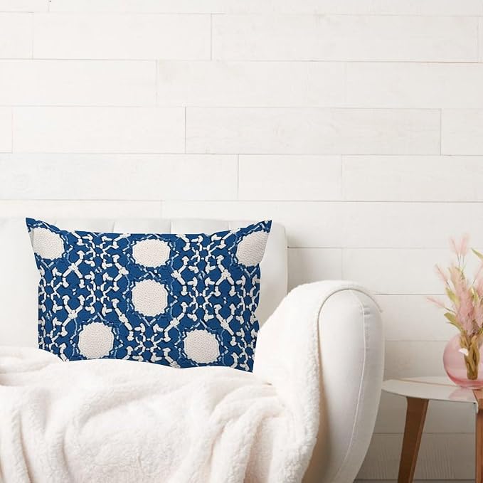 Blue Geometric Lumbar Pillow Cover Blue and White Trellis Cushion Cover 12x20in Abstract Accent Outdoor Garden Decoration for for Couch Bedroom Sofa Car Indoor