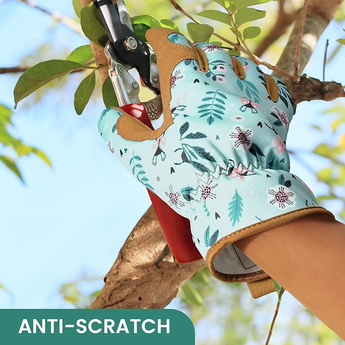 Pleneal Gardening Gloves for Women, Garden Gloves Protective Working Gloves | Abrasion Resistant, Double-Layer Padded Palm, Breathable & Sweat-Absorbent Back, Elastic Wrist Closure, Flexible & Ergonomic