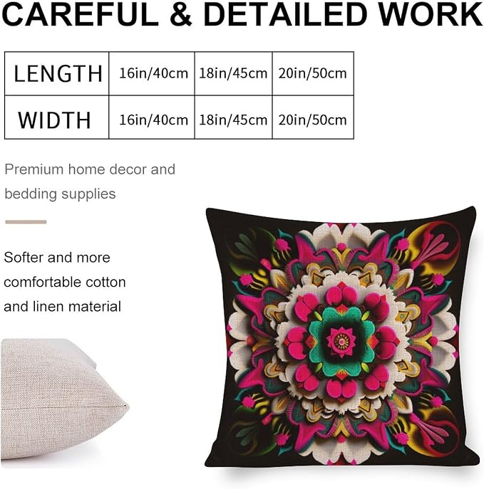 Pillowcase Mexican Flowers Decorative Square Pillowcase Cushion Case Garden Flowers Throw Pillows Cover 20"x20" Pillows for Couch Sofa Patio Furniture Home Decor Cutton Linen Cushion Cases