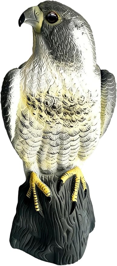 Hawk Decoy to Scare Birds Away - Owl & Hawk Garden Decoy Combo, 2X Protection Wind-Activated Bird Deterrent for Farms & Yards, 50% Larger Size (15")