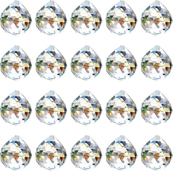 20 Pack Clear Hanging Crystal Prism Feng Shui Ball Crystal Glass Ball Pendant Rainbow Maker for Window Suncatcher Gift, 20mm