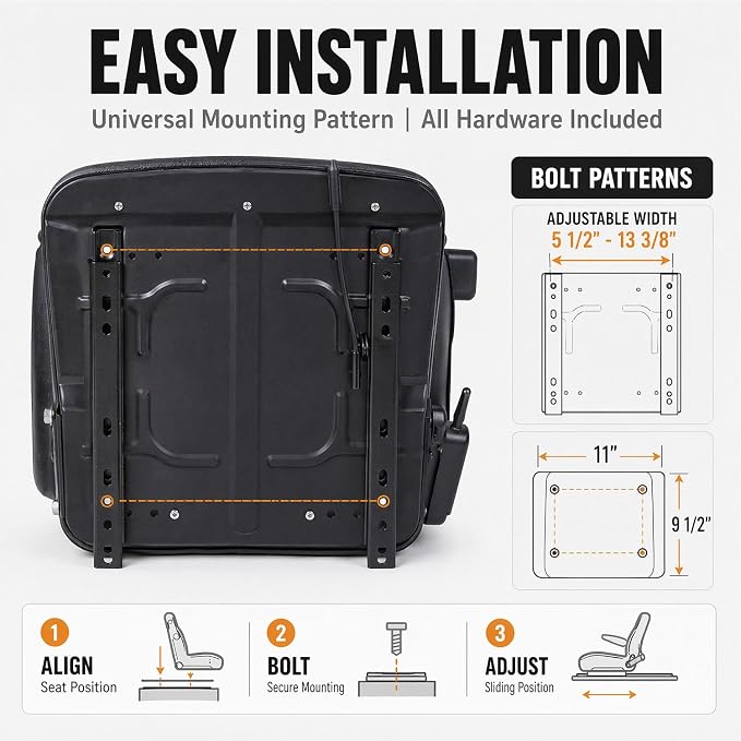 Universal Lawn Tractor Seat,Zero Turn Seat Replacement for Ariens IKON-XD | Waterproof PVC Thickened Foam Cushion Mower Seat with Seatbelt & Armrests,for Mini-Excavator,Forklift,Skid Loader