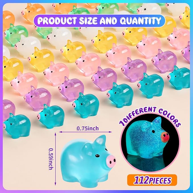 56PCS Luminous Mini Resin Pigs Figures Cute Tiny Pig for Garden Landscape | Mini Pigs Figures Glow in The Dark, Tiny Pig Miniature Charms Ornament for Garden Landscape, Dollhouses Birthday Decor