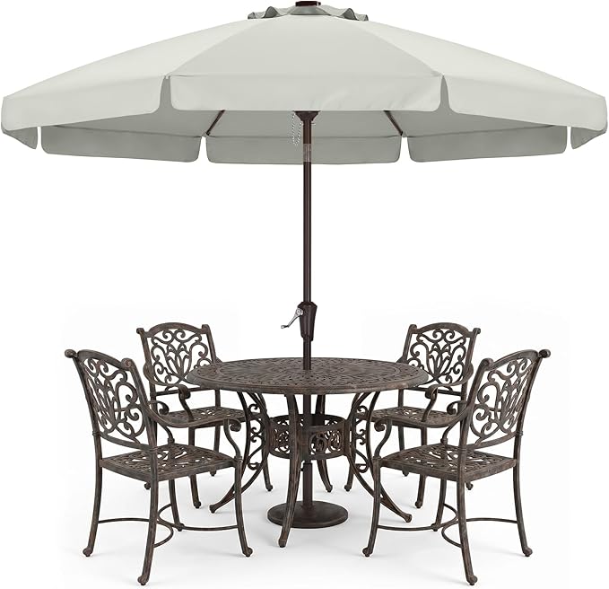 ABCCANOPY 10ft Scalloped Patio Umbrella, Outdoor Table Umbrella with Tilt and Crank, Fiberglass Ribs Deck Umbrella for Patio, Pool, Garden, Picnic (Light Beige)