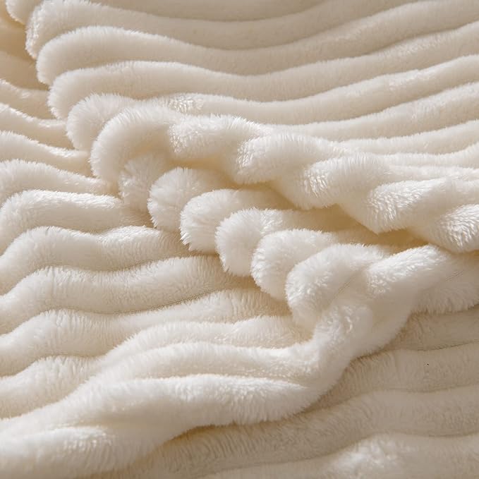 MIULEE Pack of 2 Decorative Outdoor Waterproof Pillow Covers Garden Cushion Sham Throw Pillowcase Shell for Patio Tent Couch 12x20 Inch White Bundle Cream White Fleece Blanket 50x60 inch