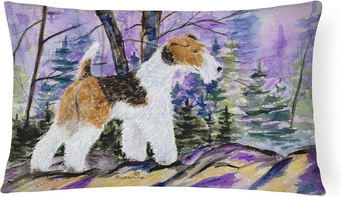 Caroline's Treasures SS8630PW1216 Fox Terrier Canvas Fabric Decorative Pillow Machine Washable, Indoor Outdoor Decorative Pillow for Couch, Bed or Patio, 12HX16W