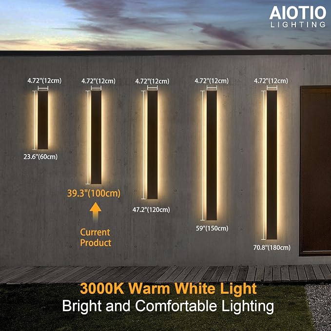AioTio 39.3in Modern Outdoor Wall Light for House, Black Upgraded 4.72in Wide 3000K Waterproof IP65 Porch Lights Wall Sconce,Long LED Linear Outside Exterior Lighting Fixtures for Garage,Front Door