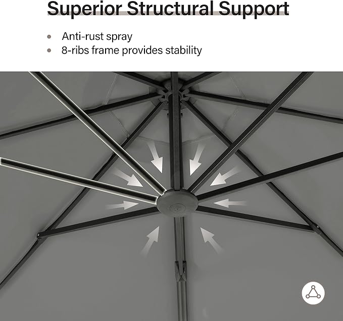 LAUSAINT HOME 11ft Patio Cantilever Umbrella with Base Included, Outdoor Curvy Round Offset Umbrella, Heavy Duty Aluminum, 360° Rotation for Pool, Deck, Lawn, Backyard (Grey)
