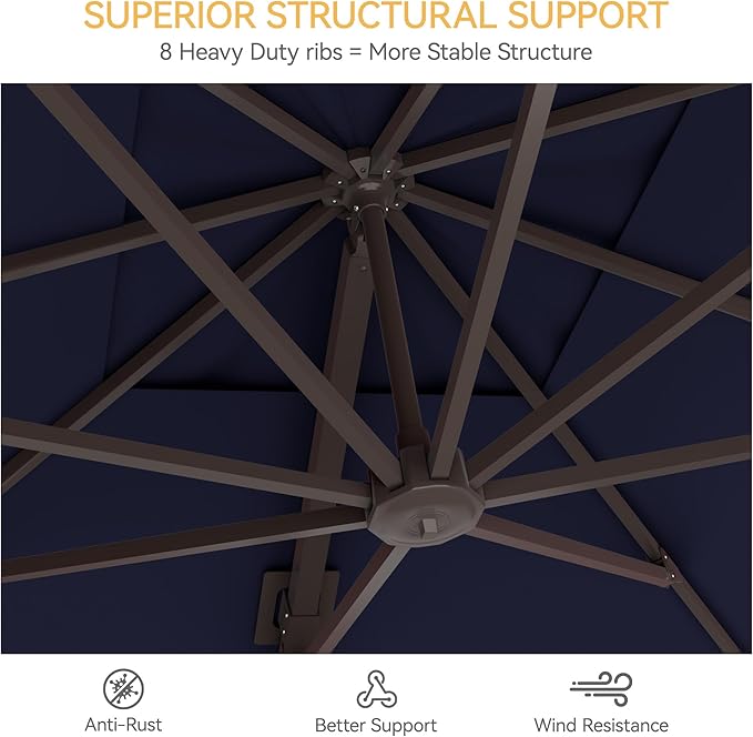 9x12 FT Patio Umbrella with base, Large Cantilever Rectangular Double Top Heavy Duty Offset Umbrellas with 360° Rotation, Outdoor shade for Garden Deck Pool, Navy