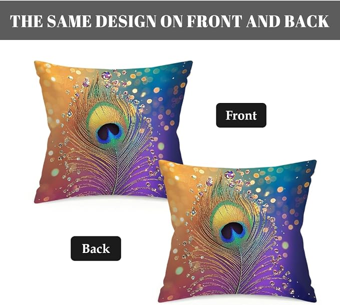 20x20 Inch Outdoor Pillow Covers Set of 2 Waterproof Throw Pillow Covers Decorative Couch Cushion Covers Peacock Feather Rainbow Square Pillowcases Protectors for Patio Garden Sofa