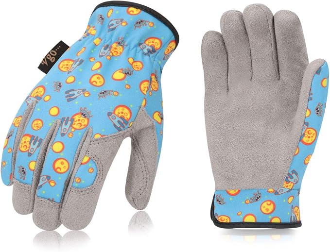 Vgo... 1-Pair Age 3-4 Kids Gardening Gloves,Children Yard Work Gloves,Tollders,Boys,Girls(Size XS, Blue Plane, KID-MF7362)