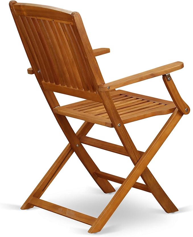 East West Furniture AECM7CANA 7 Piece Patio Bistro Dining Furniture Set Consist of a Rectangle Outdoor Acacia Wood Table and 6 Folding Arm Chairs, 36x60 Inch, Natural Oil