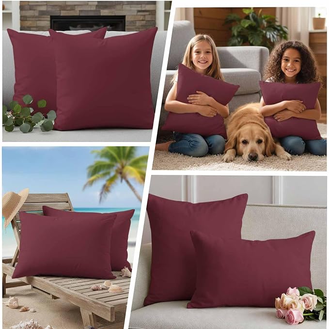 Outdoor Pillow Covers 20 x 20 Inches, Red Solid Color Waterproof Throw Pillow Cover Set of 2, Aesthetics Contemporary Luxury Decorative Square Cushion Covers for Patio/Couch/Garden