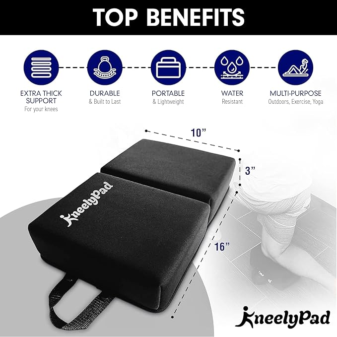 KneelyPad by Kneely | Kneeling Pad for Gardening, Exercise, Cleaning, & Mechanic Work | Extra Thick Memory Foam Knee Cushion for Gardening & More with Washable Cover | Foldable Knee Pad with Handle