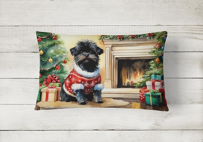 Caroline's Treasures DAC2585PW1216 Affenpinscher Cozy Christmas Throw Pillow Machine Washable, Indoor Outdoor Decorative Pillow for Couch, Bed or Patio, 12HX16W