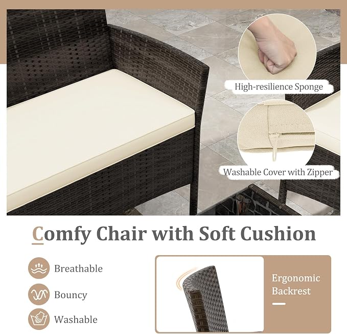KOTEK 8 Piece Patio Furniture Set, Outdoor Rattan Conversation Set with Loveseat, Wicker Chairs, Tempered Glass Coffee Table, Wicker Patio Set for Backyard, Porch (Beige)