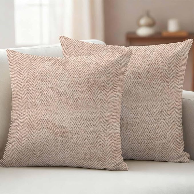 Beige Herringbone Outdoor Pillow Covers Set of 2 Modern Minimalist Woven Textured Waterproof Throw Pillow Cover Decorative Cushion Cases for Patio Porch Garden 16X16 Inch