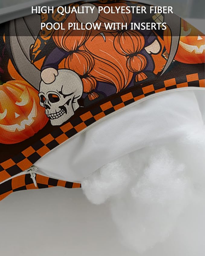 Outdoor Pillows Covers with Inserts Halloween Gnome with Bat Wings Pumpkin Ghost House Waterproof Pillow with Adjustable Strap Throw Pillows for Patio Furniture Recliner Lounge Chair, 11x16 inch, 1PCS